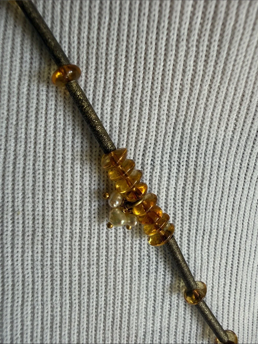 Gold Amber Original Morano Glass Pendant Necklace with small real pearls.